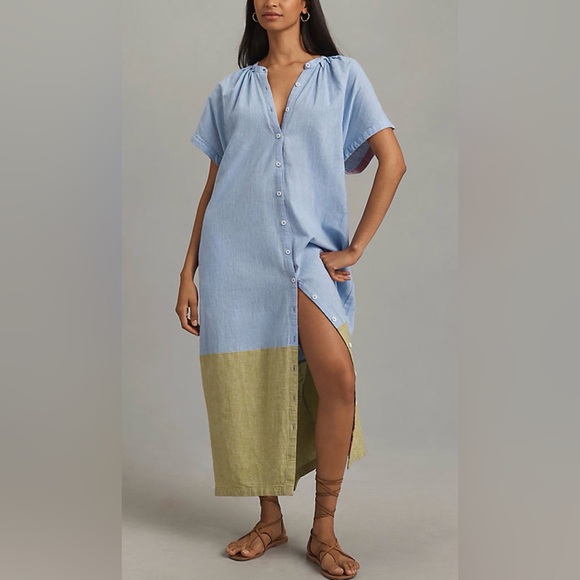 Anthropologie Dresses & Skirts - Anthologie Linen Colorblock Dress- Size LP